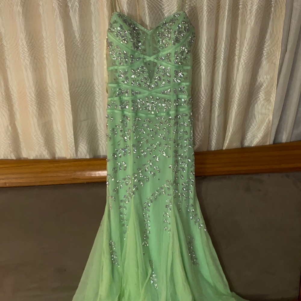 Floor length lime prom dress